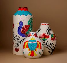 Handcrafted Ceramic Madhubani Painted Decorative Vase Set of 3